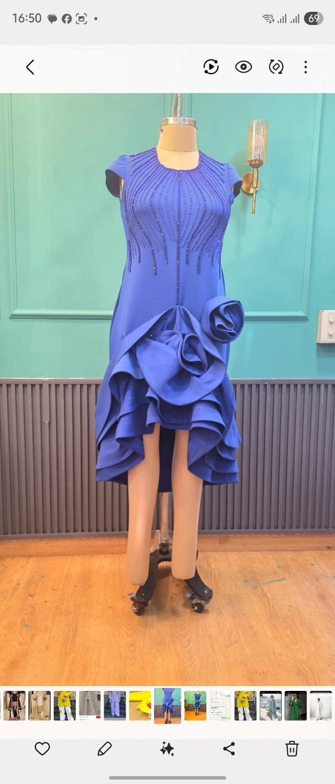 Royal Blue 3D Ruffle Rose High-Low Party Dress