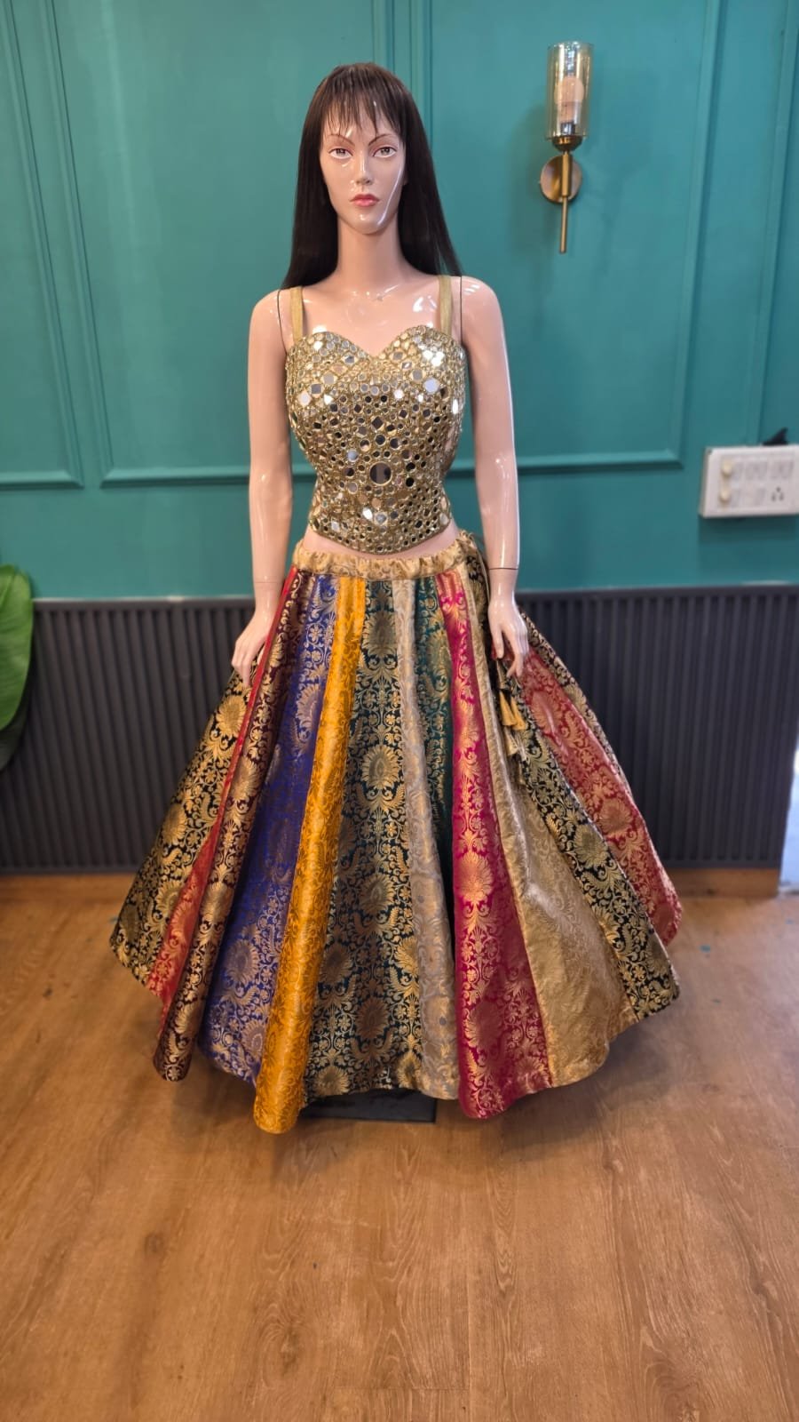 Royal Mosaic Corset With Multicolour Brocade Lehenga Set