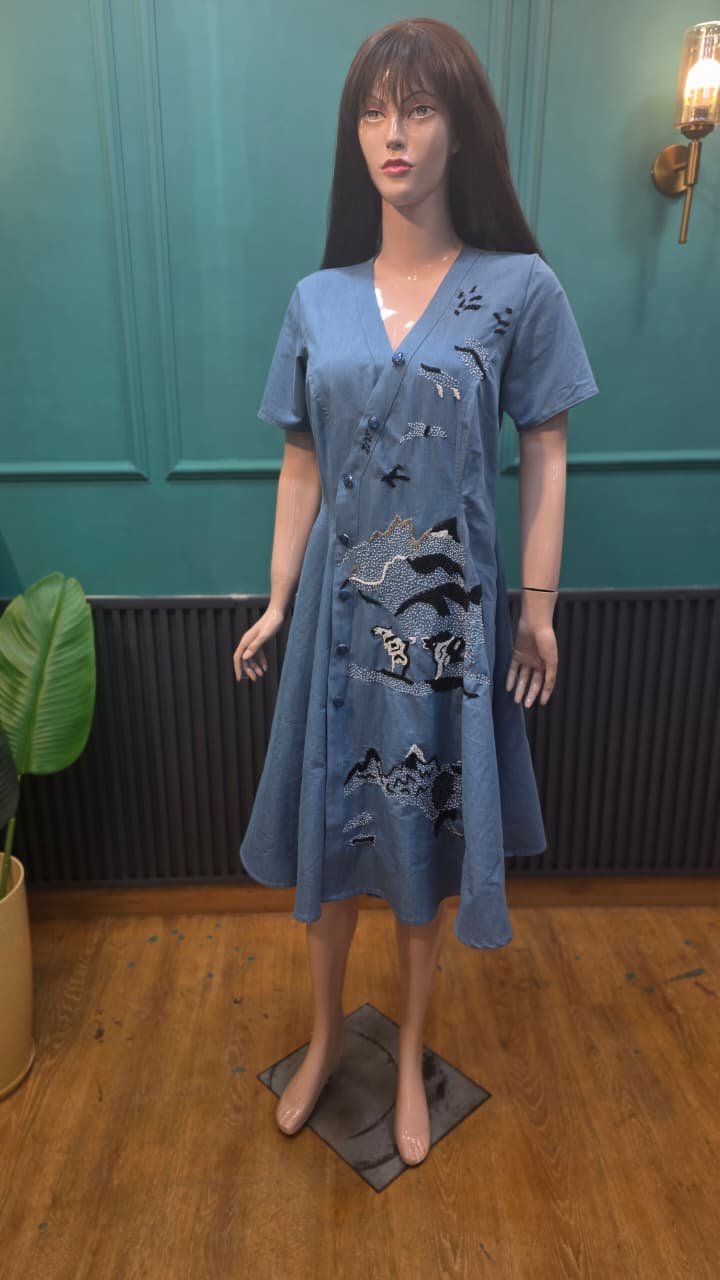 Indigo Denim Embroidered Dress